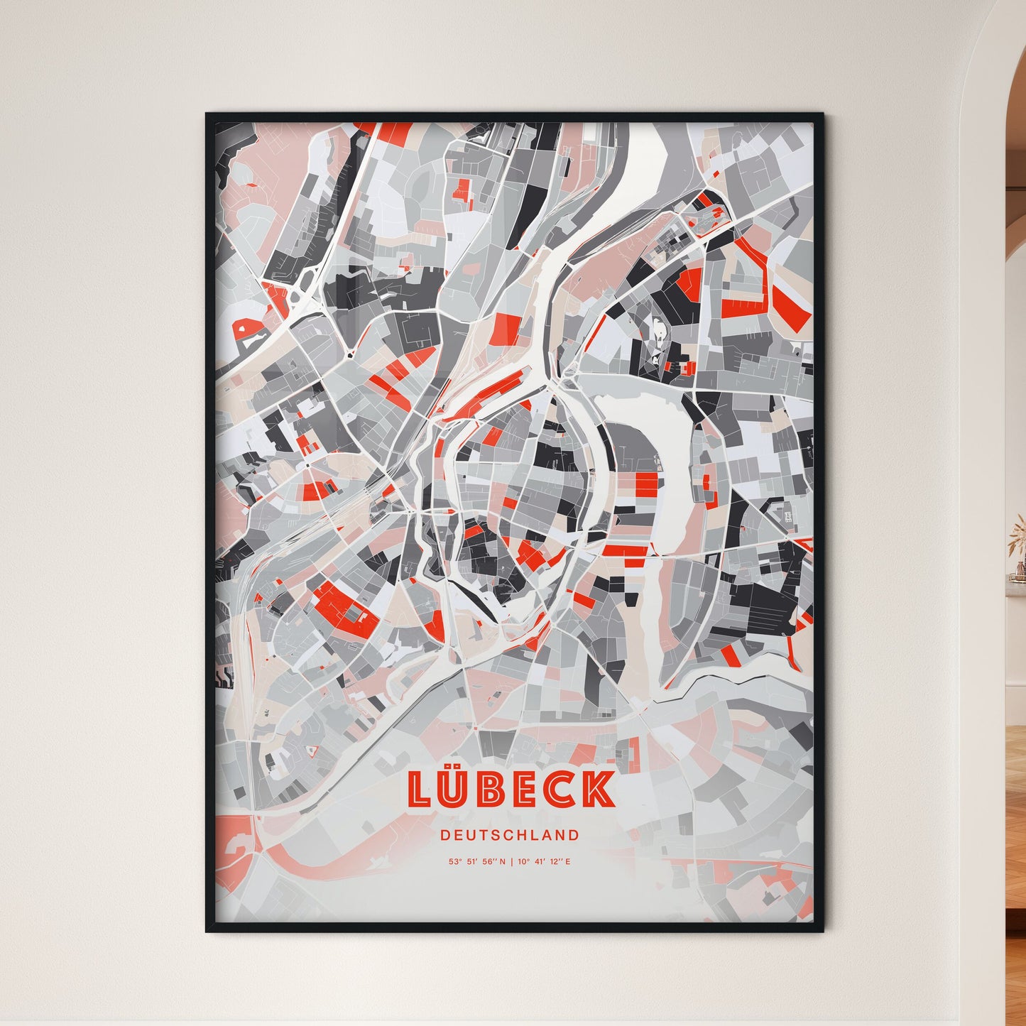 Colorful LUBECK GERMANY Fine Art Map Modern