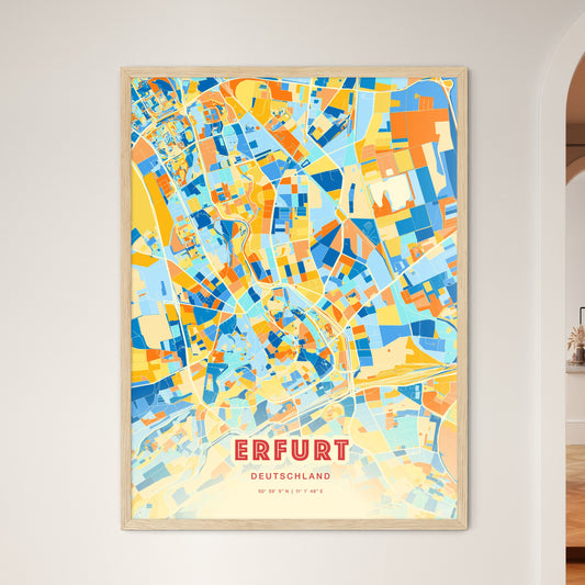 Colorful Erfurt Germany Fine Art Map Blue Orange