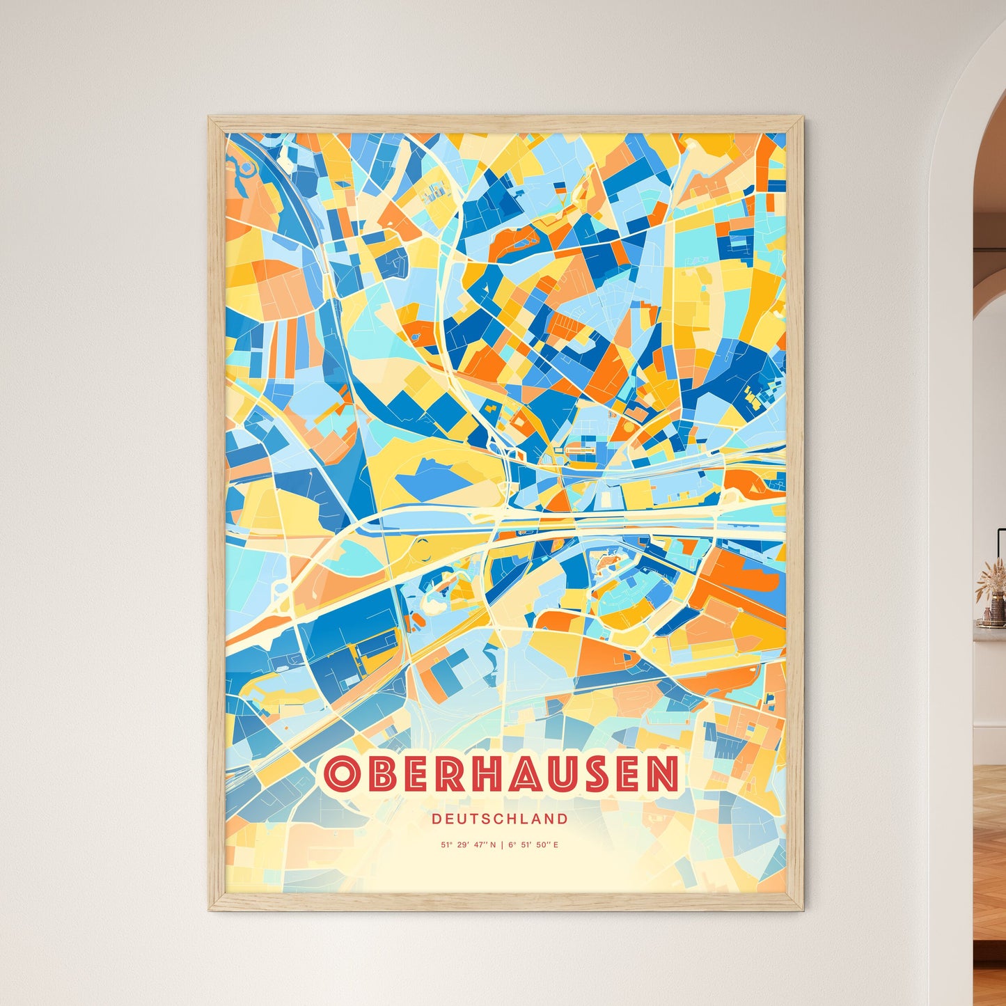 Colorful OBERHAUSEN GERMANY Fine Art Map Blue Orange