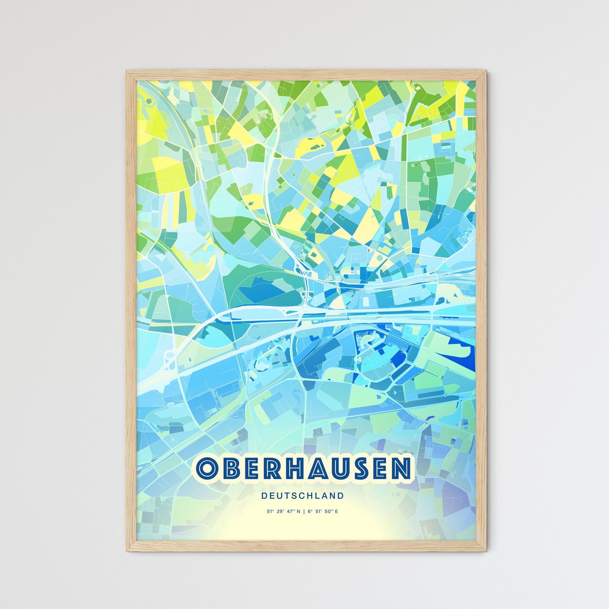 Colorful OBERHAUSEN GERMANY Fine Art Map Cool Blue