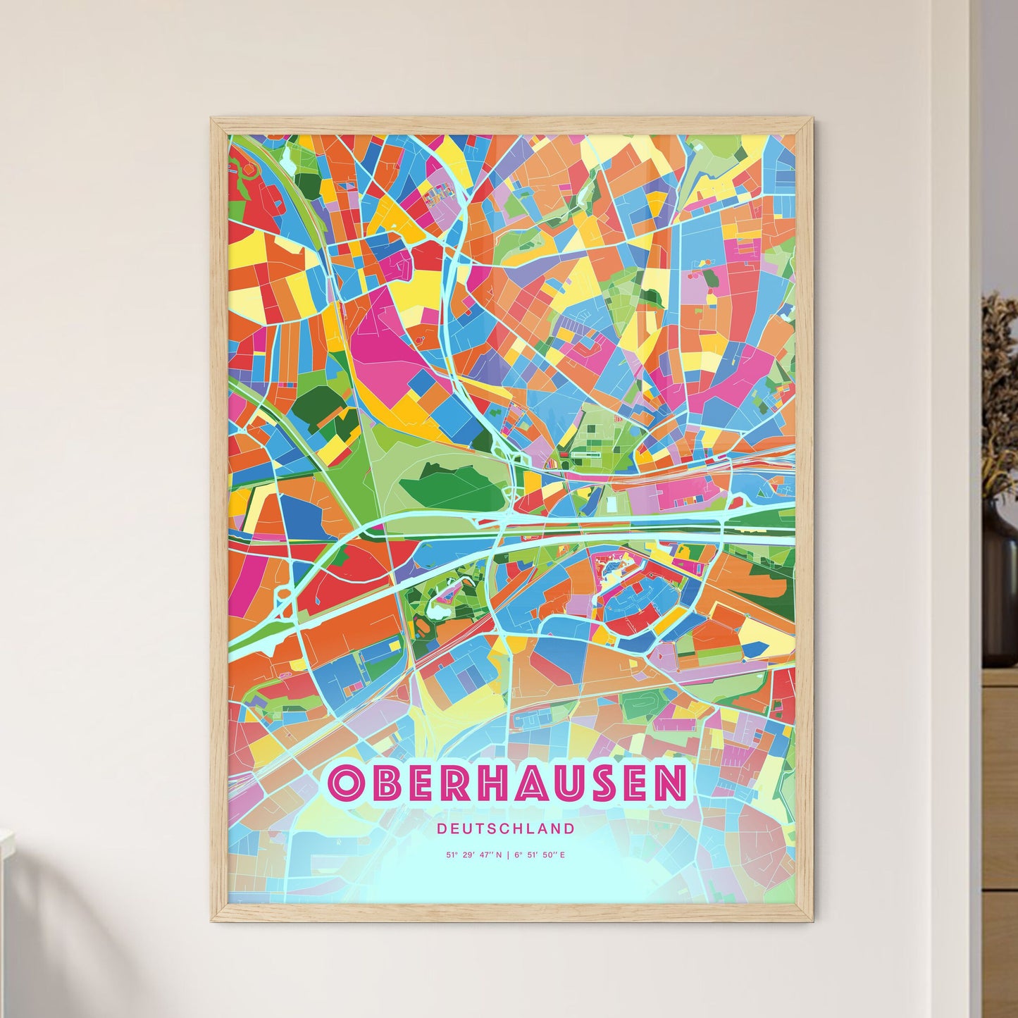 Colorful OBERHAUSEN GERMANY Fine Art Map Crazy Colors