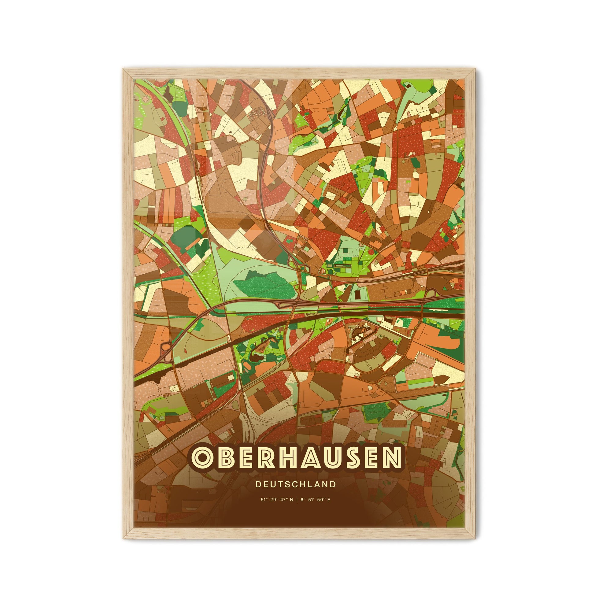 Colorful OBERHAUSEN GERMANY Fine Art Map Farmhouse