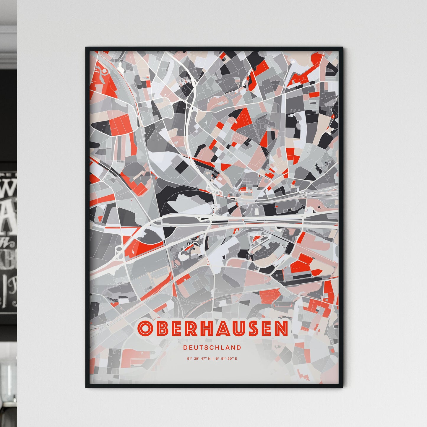 Colorful OBERHAUSEN GERMANY Fine Art Map Modern