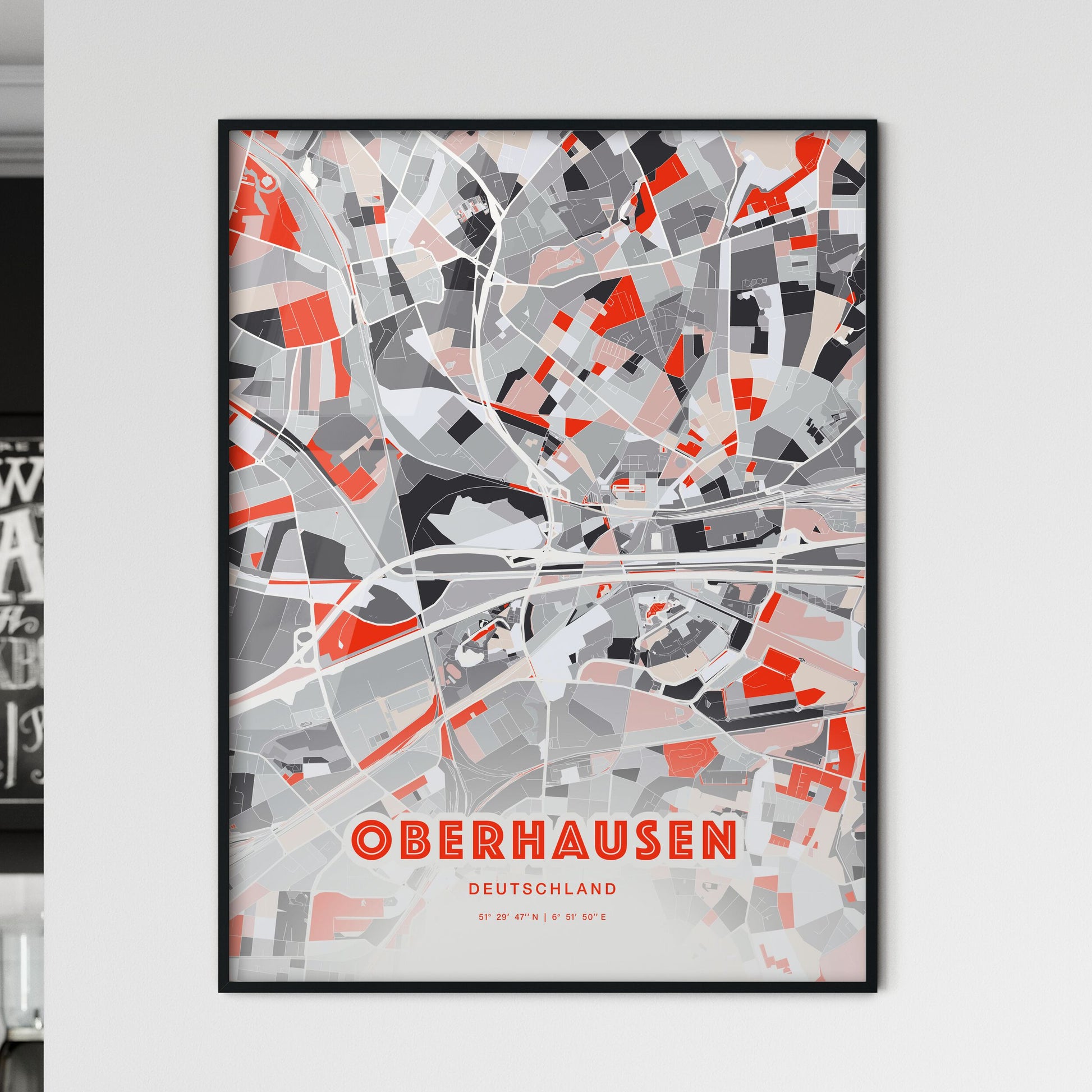 Colorful OBERHAUSEN GERMANY Fine Art Map Modern