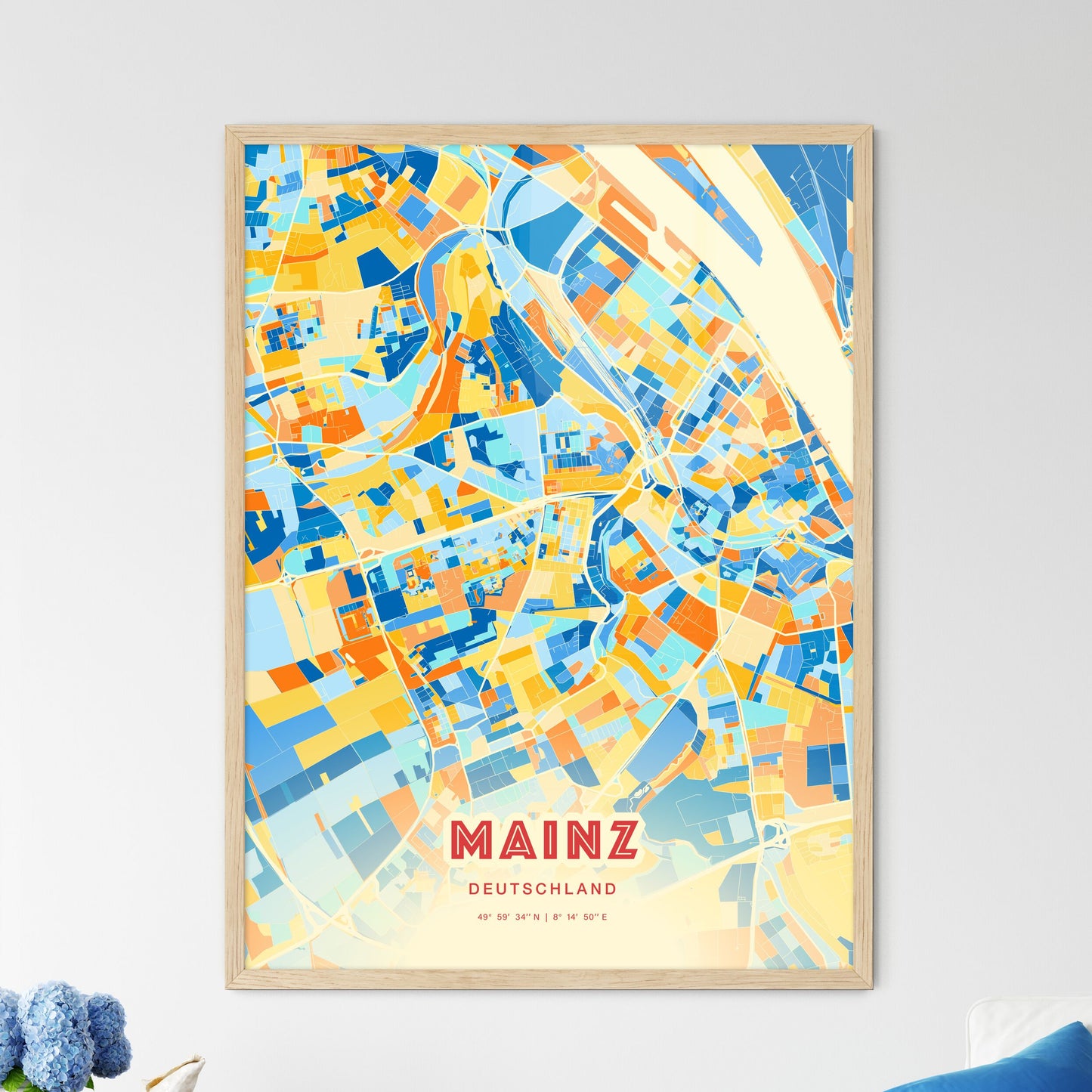 Colorful MAINZ GERMANY Fine Art Map Blue Orange