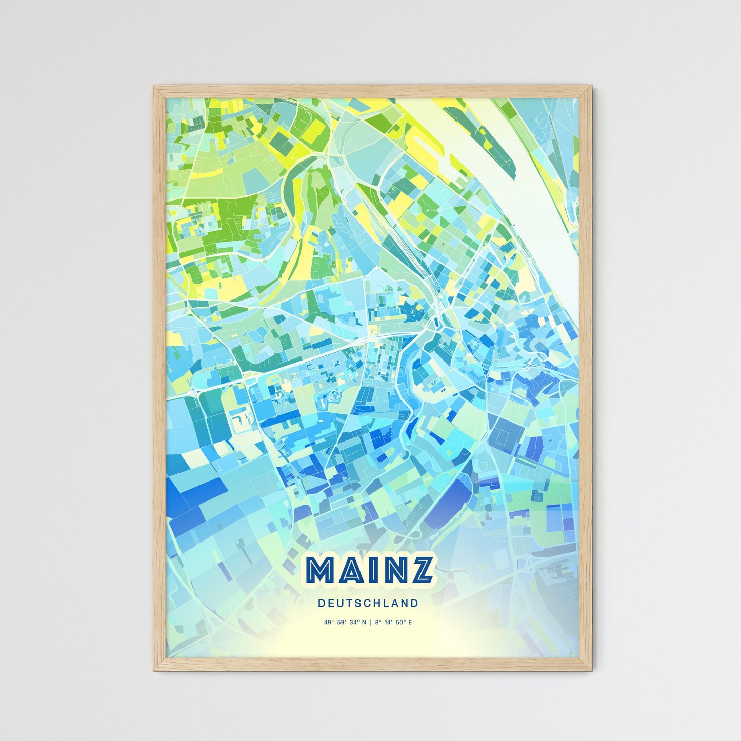 Colorful MAINZ GERMANY Fine Art Map Cool Blue