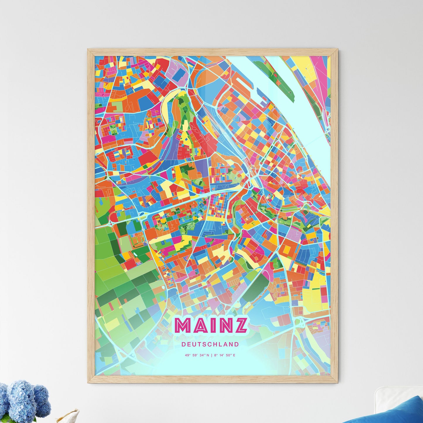 Colorful MAINZ GERMANY Fine Art Map Crazy Colors