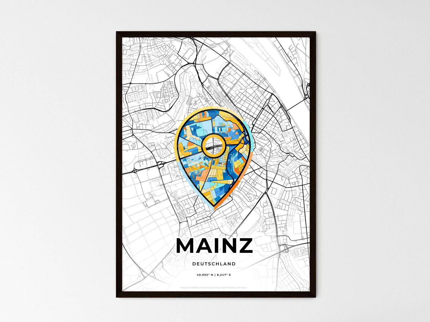Mainz Germany wedding art map with pointer icon