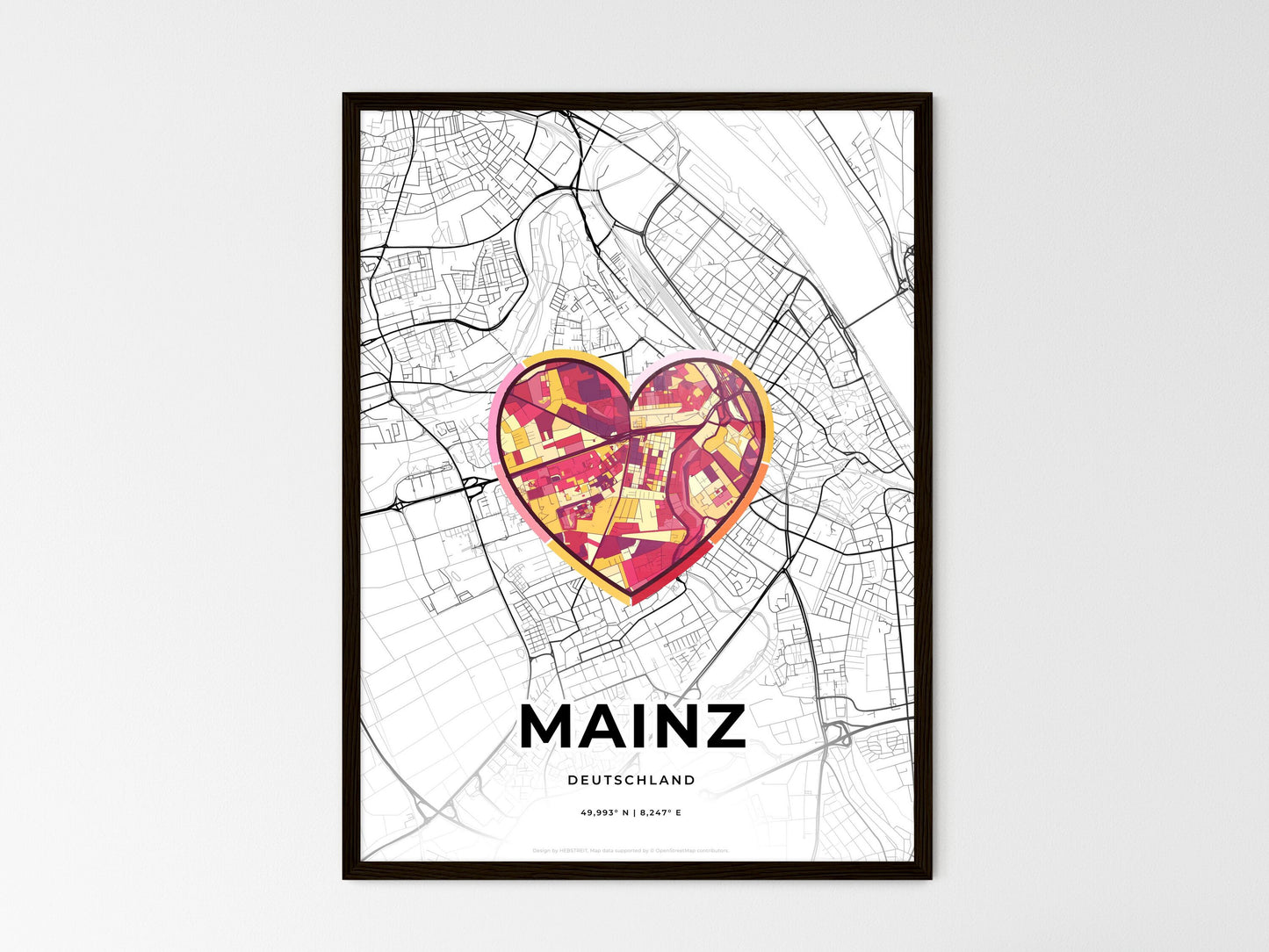 Mainz Germany wedding art map with heart icon