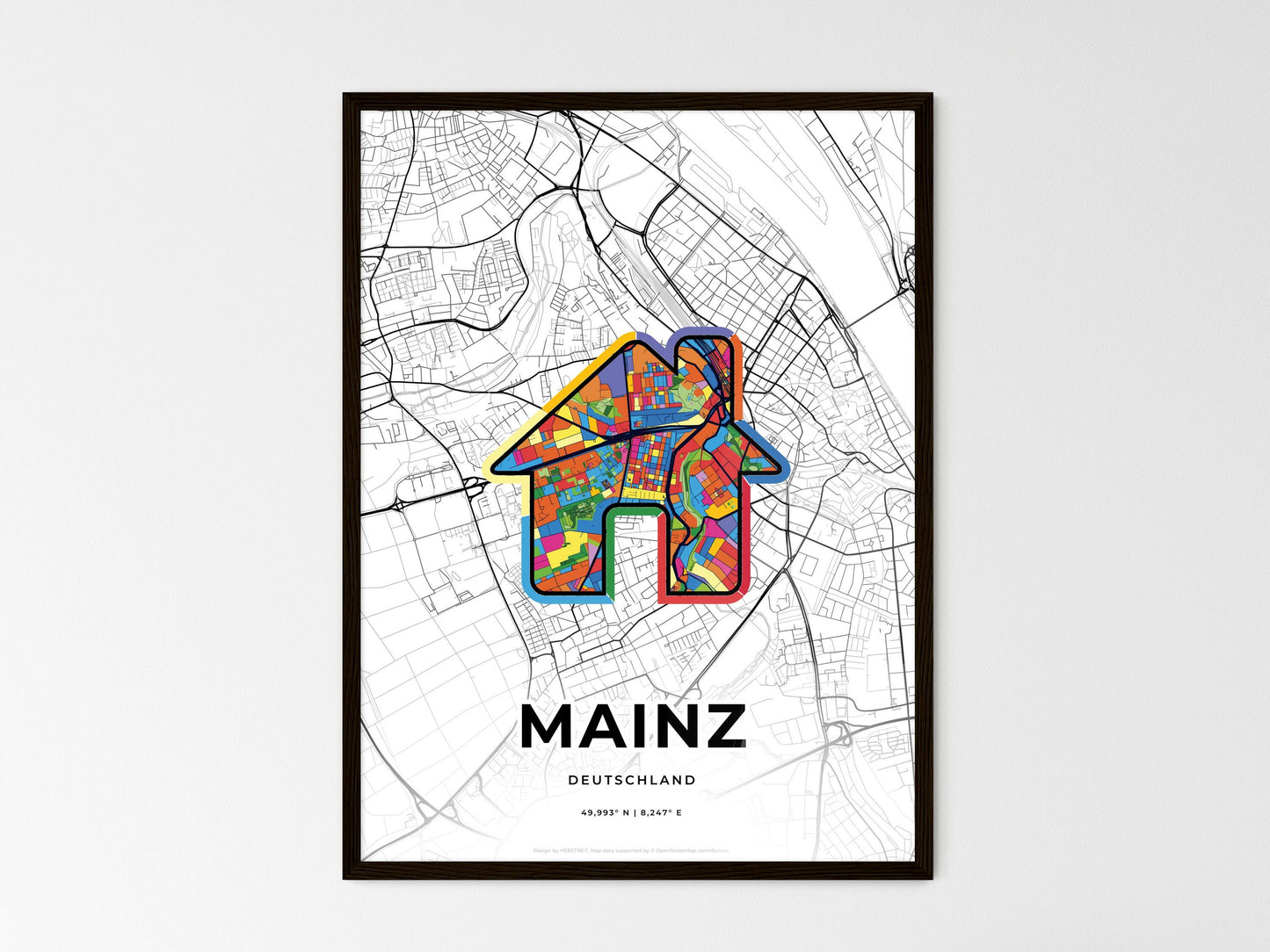 Mainz Germany wedding art map with home icon