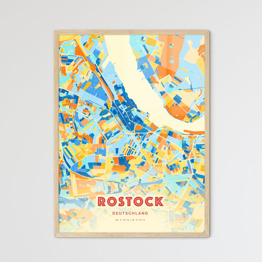 Colorful Rostock Germany Fine Art Map Blue Orange