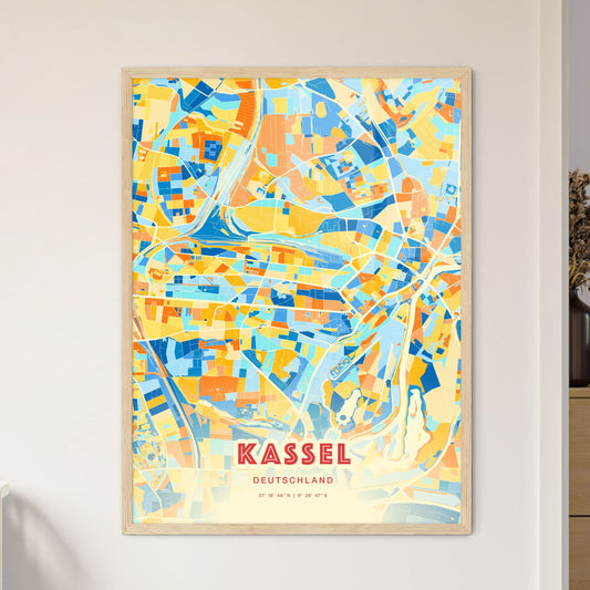 Colorful Kassel Germany Fine Art Map Blue Orange