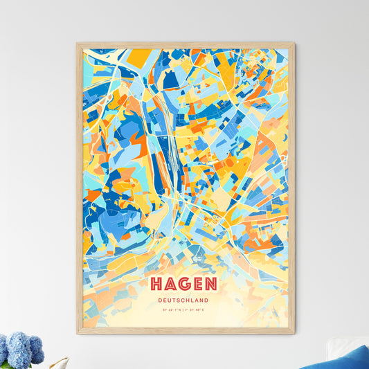 Colorful HAGEN GERMANY Fine Art Map Blue Orange
