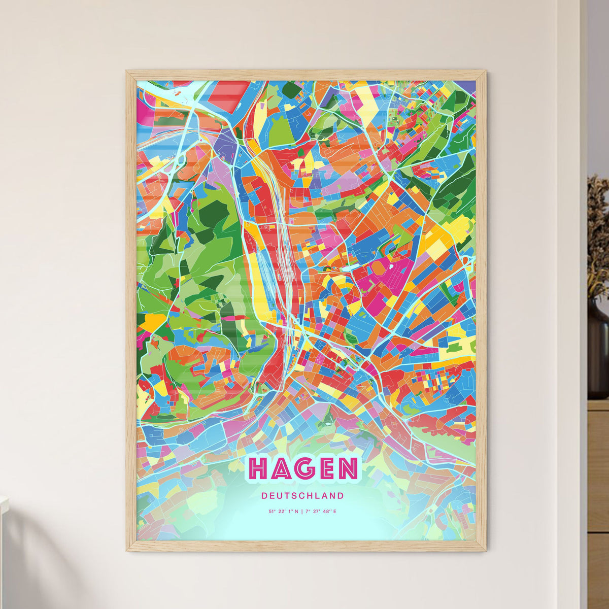 Colorful HAGEN GERMANY Fine Art Map Crazy Colors