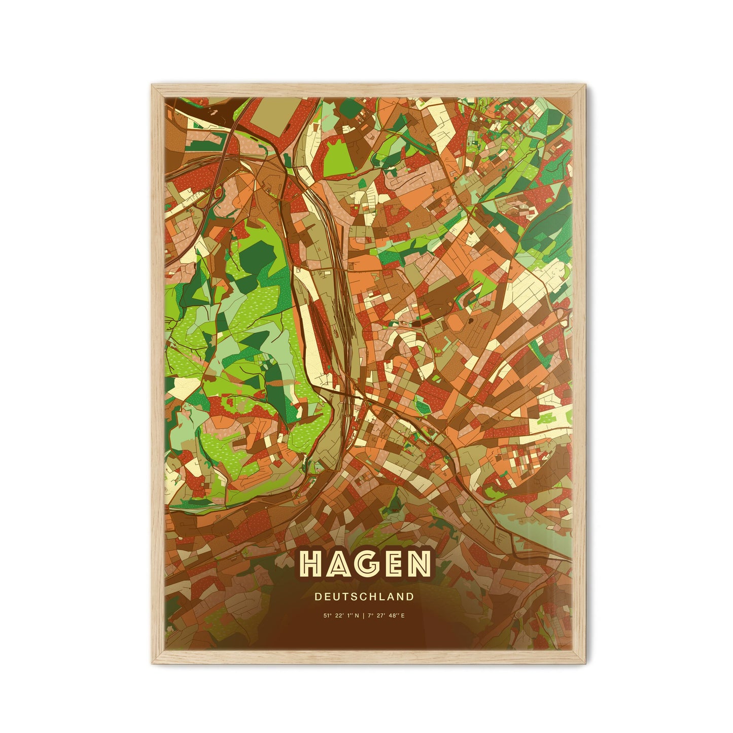 Colorful HAGEN GERMANY Fine Art Map Farmhouse