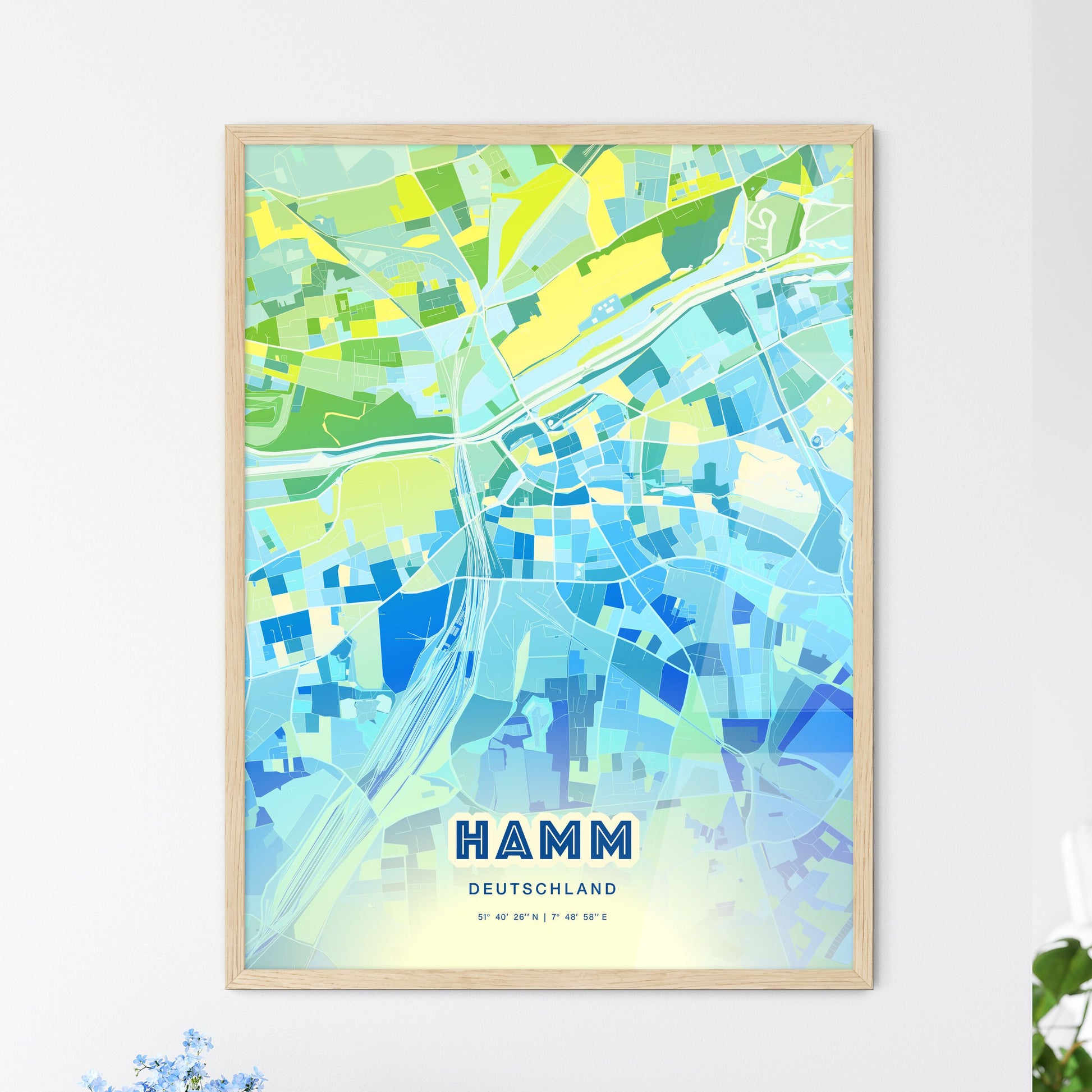 Colorful HAMM GERMANY Fine Art Map Cool Blue