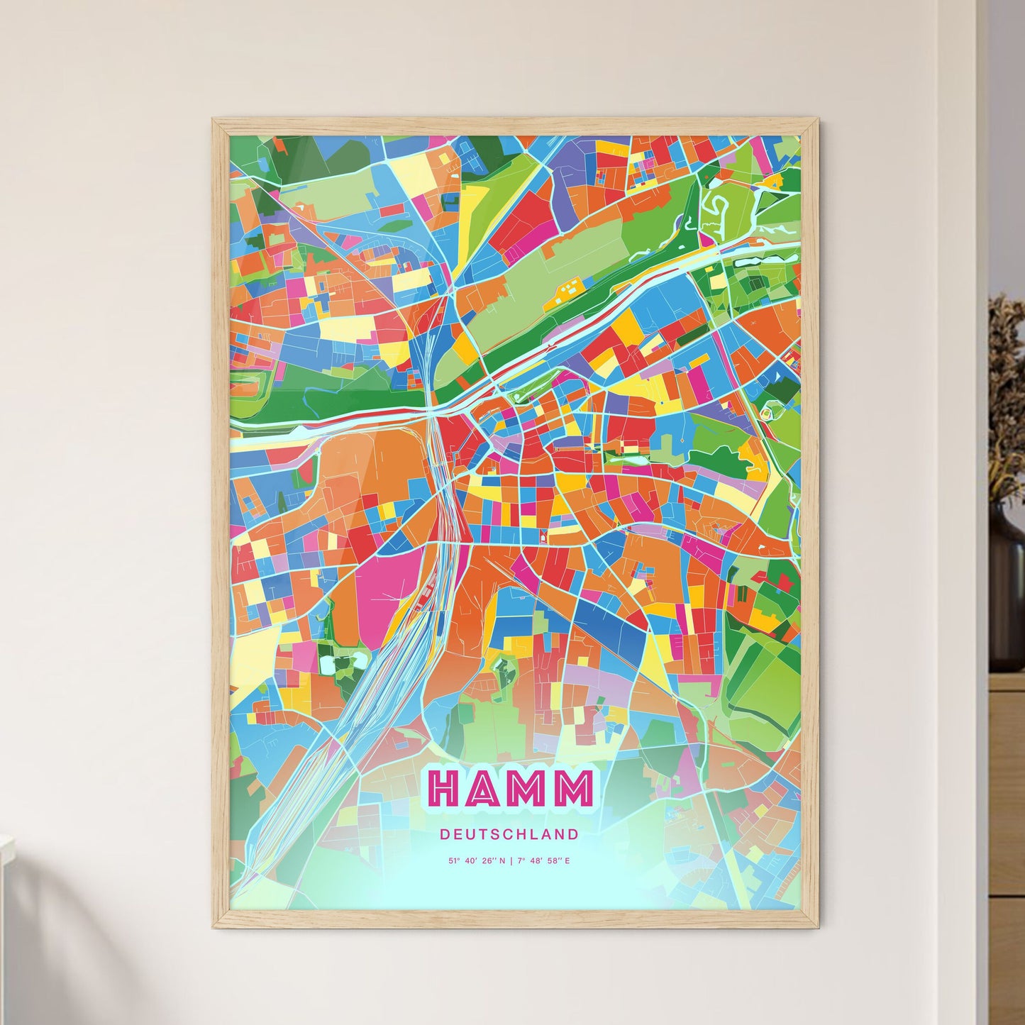 Colorful HAMM GERMANY Fine Art Map Crazy Colors