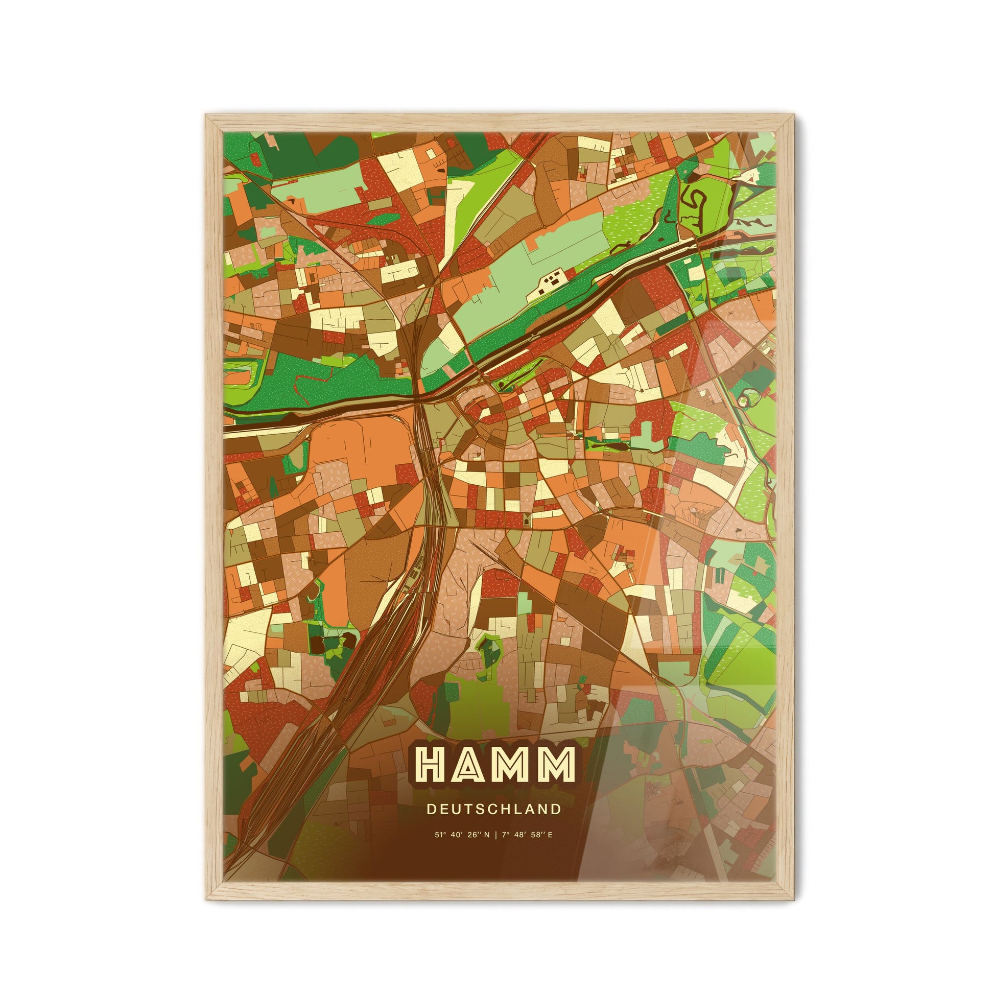 Colorful HAMM GERMANY Fine Art Map Farmhouse