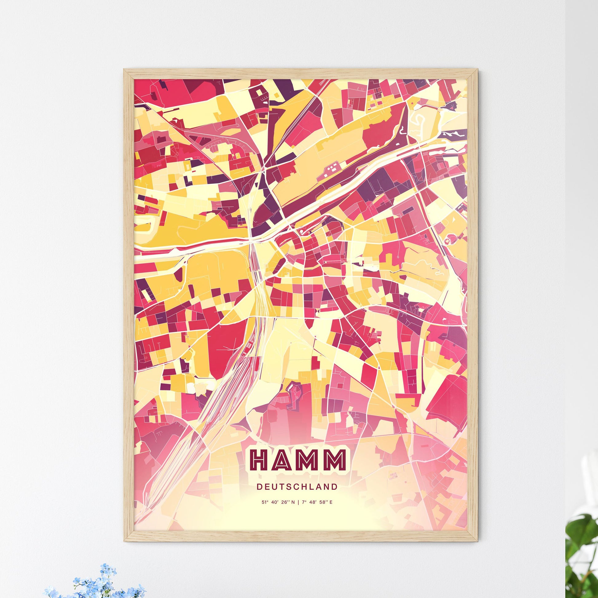 Colorful HAMM GERMANY Fine Art Map Hot Red