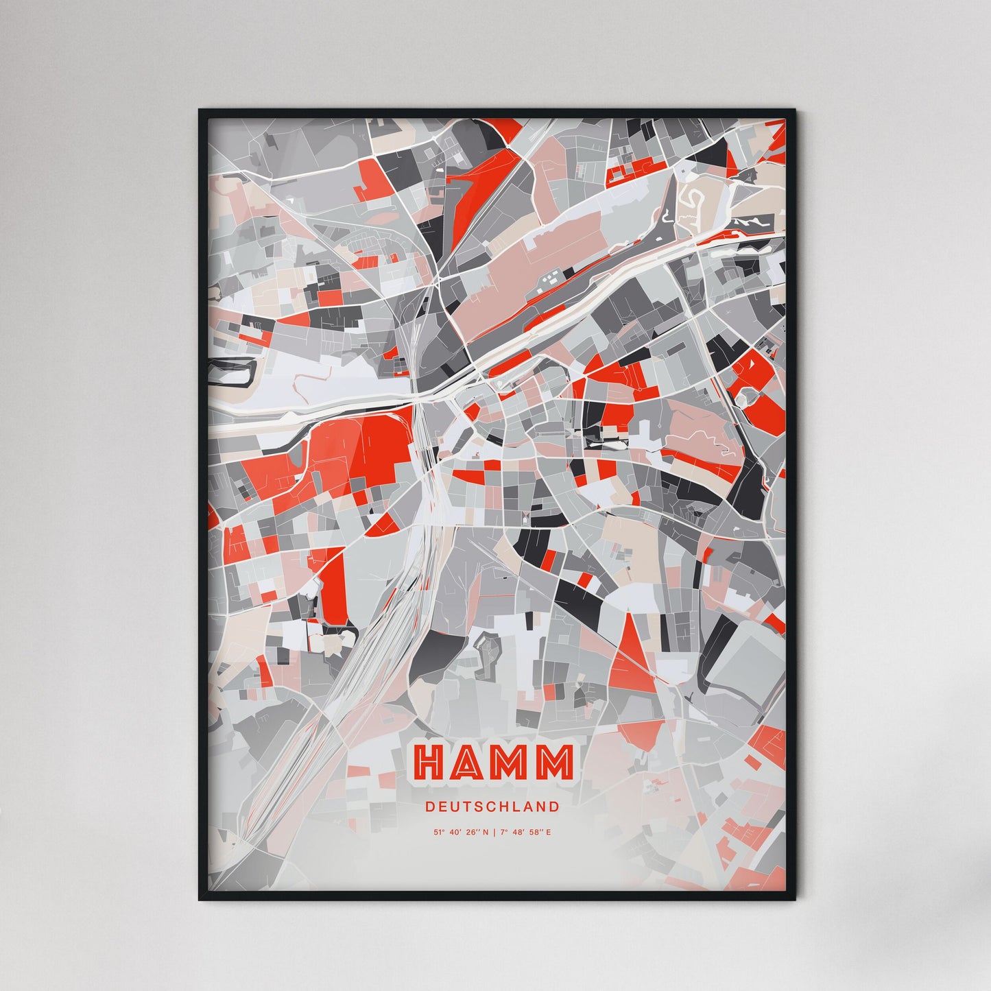 Colorful HAMM GERMANY Fine Art Map Modern