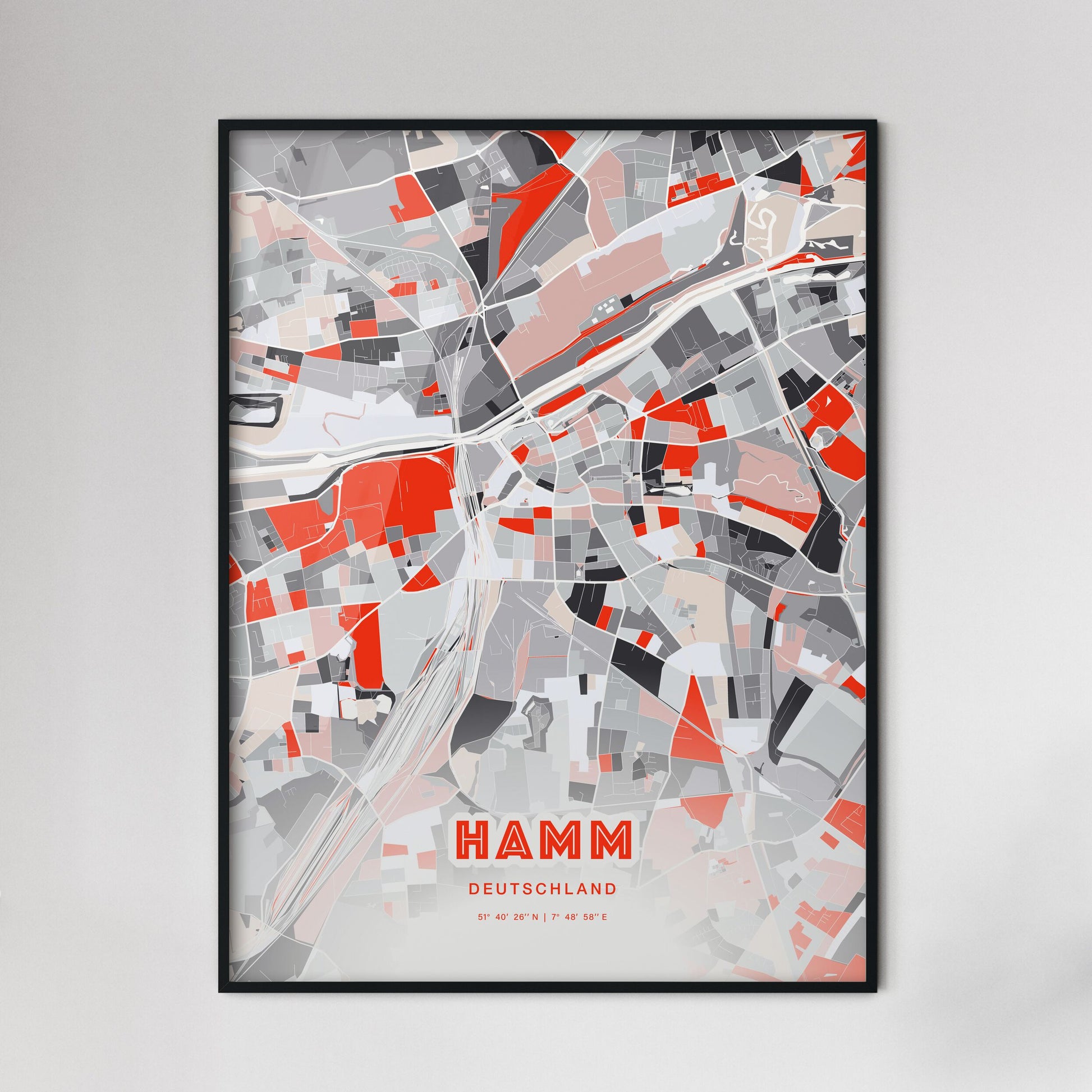 Colorful HAMM GERMANY Fine Art Map Modern