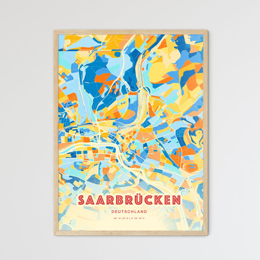 Colorful SAARBRUCKEN GERMANY Fine Art Map Blue Orange