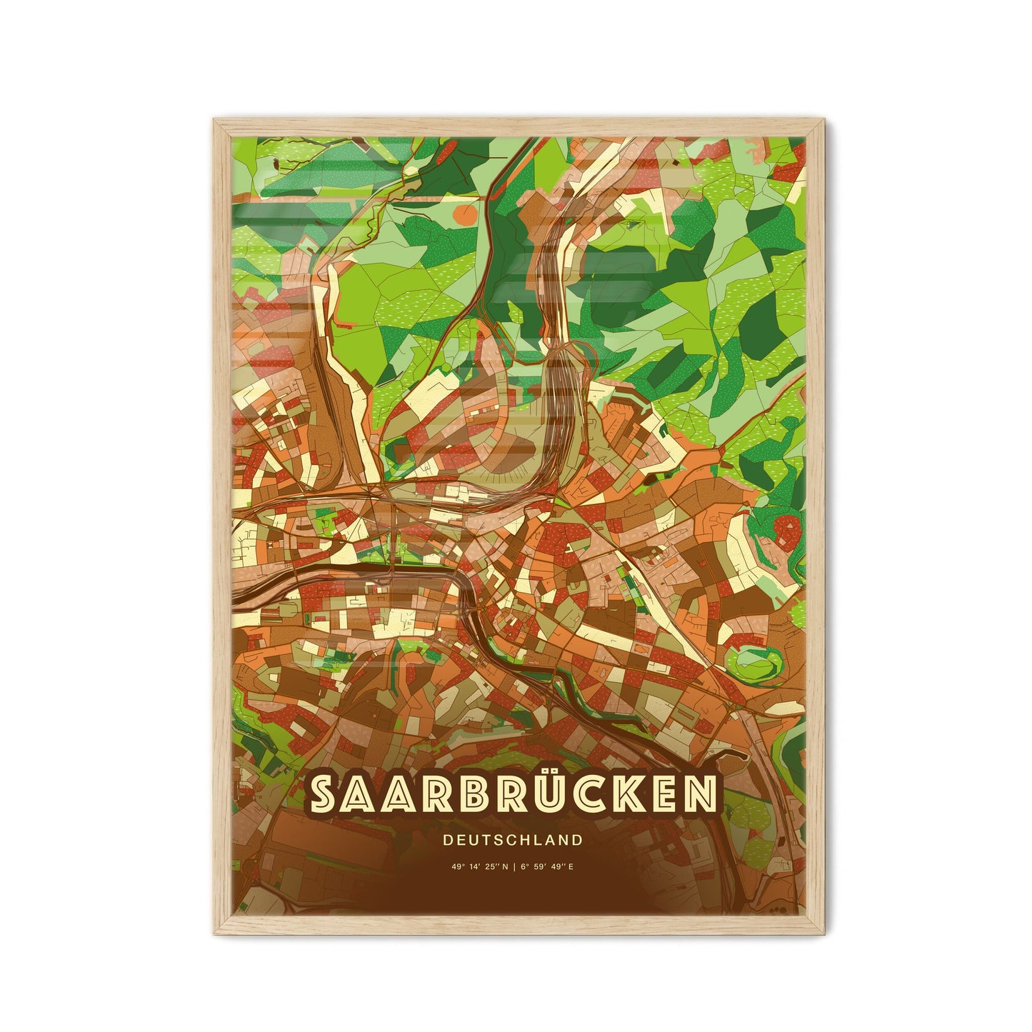 Colorful SAARBRUCKEN GERMANY Fine Art Map Farmhouse