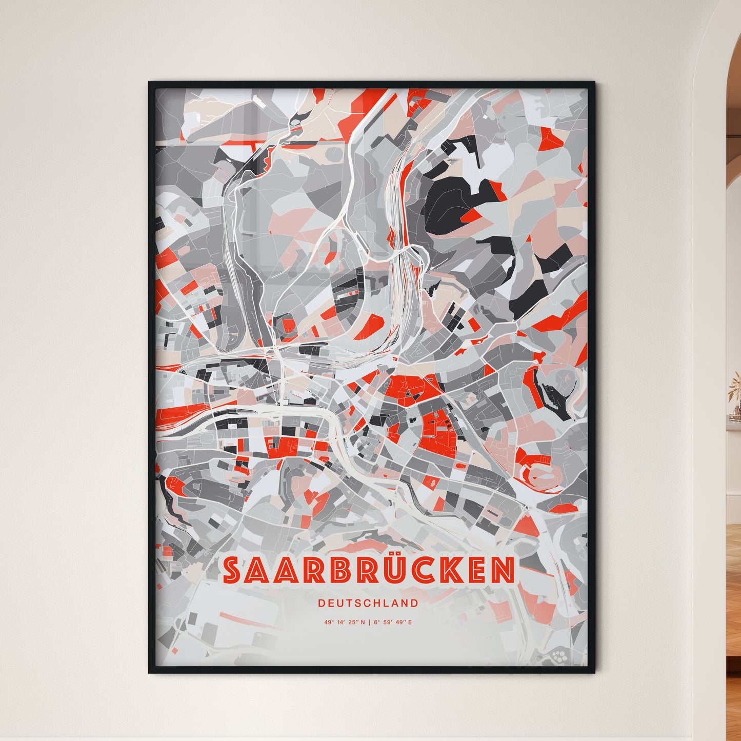 Colorful SAARBRUCKEN GERMANY Fine Art Map Modern