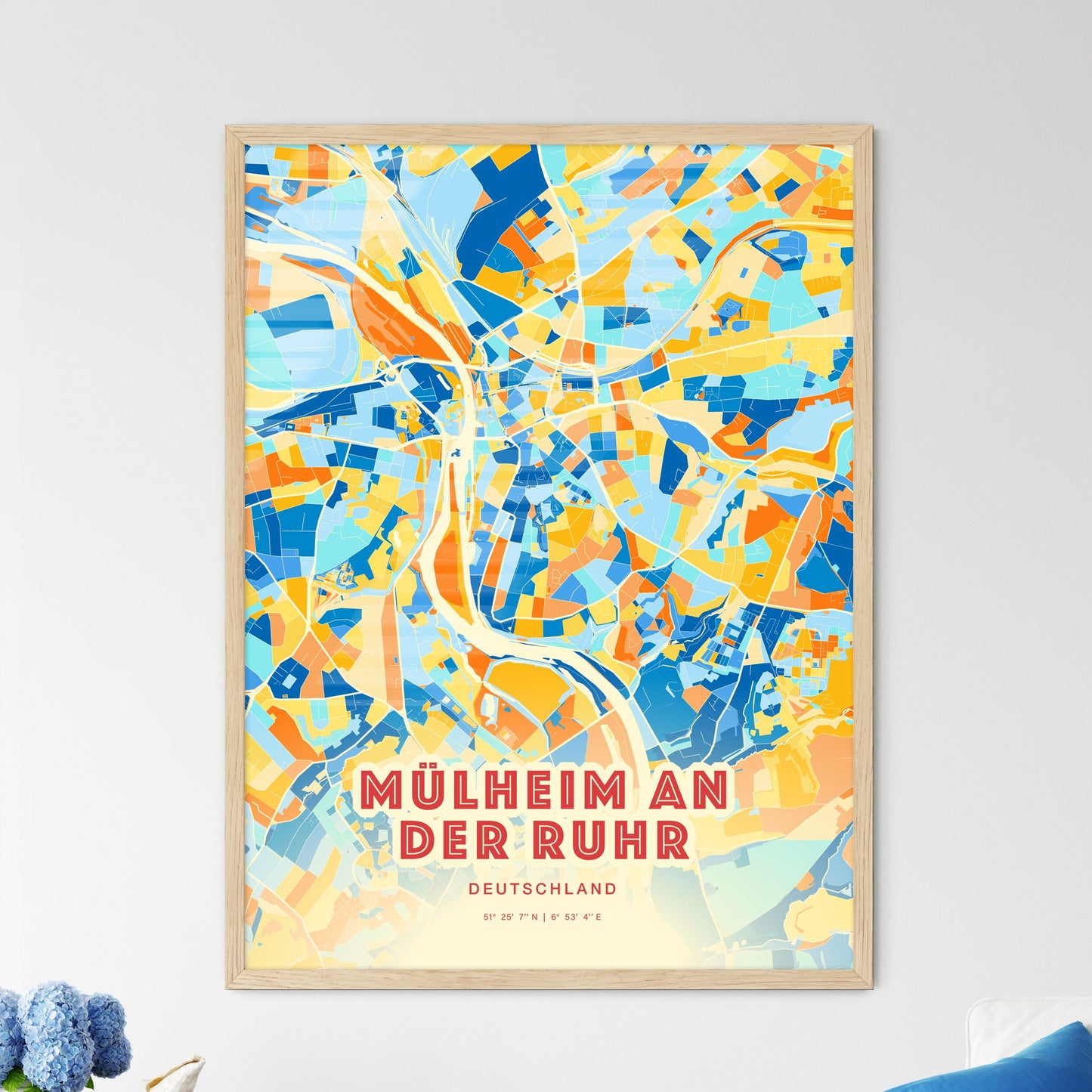 Colorful MULHEIM AN DER RUHR GERMANY Fine Art Map Blue Orange