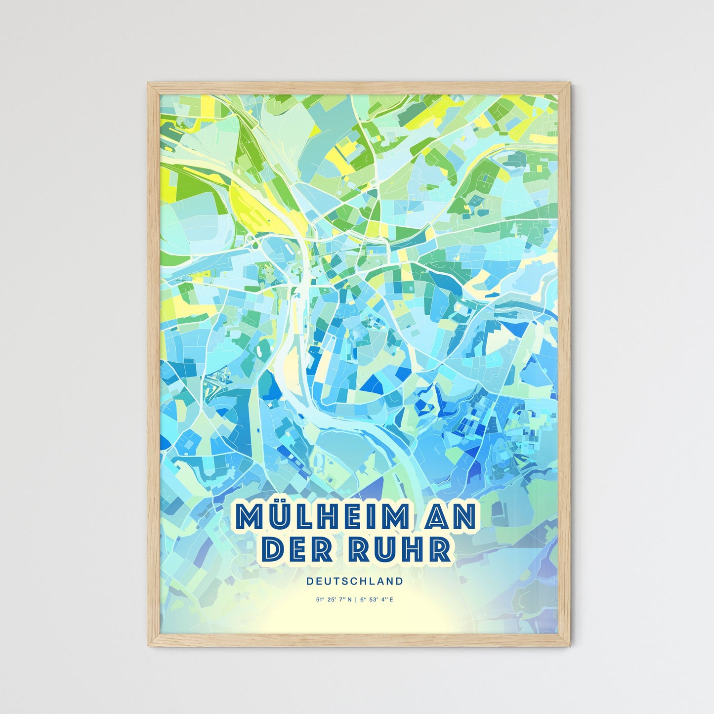 Colorful MULHEIM AN DER RUHR GERMANY Fine Art Map Cool Blue