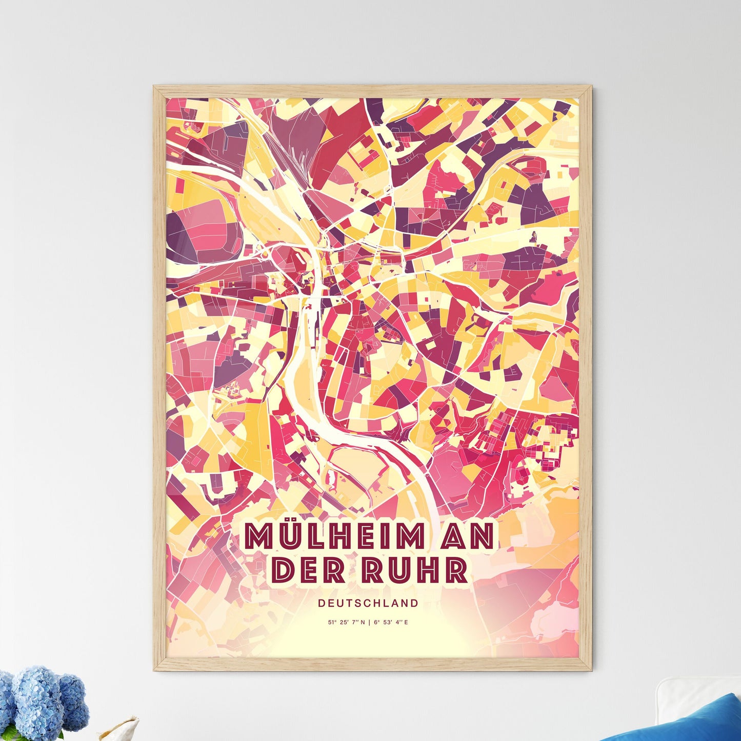 Colorful MULHEIM AN DER RUHR GERMANY Fine Art Map Hot Red