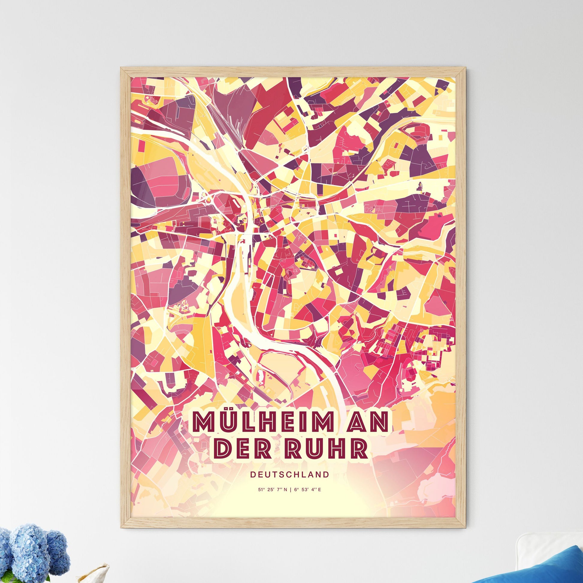 Colorful MULHEIM AN DER RUHR GERMANY Fine Art Map Hot Red