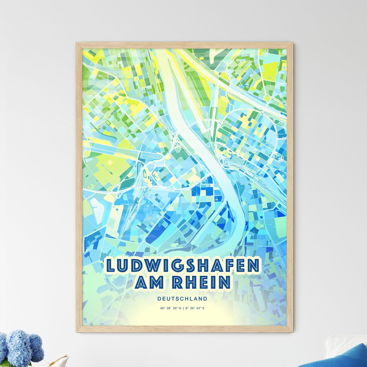 Colorful LUDWIGSHAFEN AM RHEIN GERMANY Fine Art Map Cool Blue