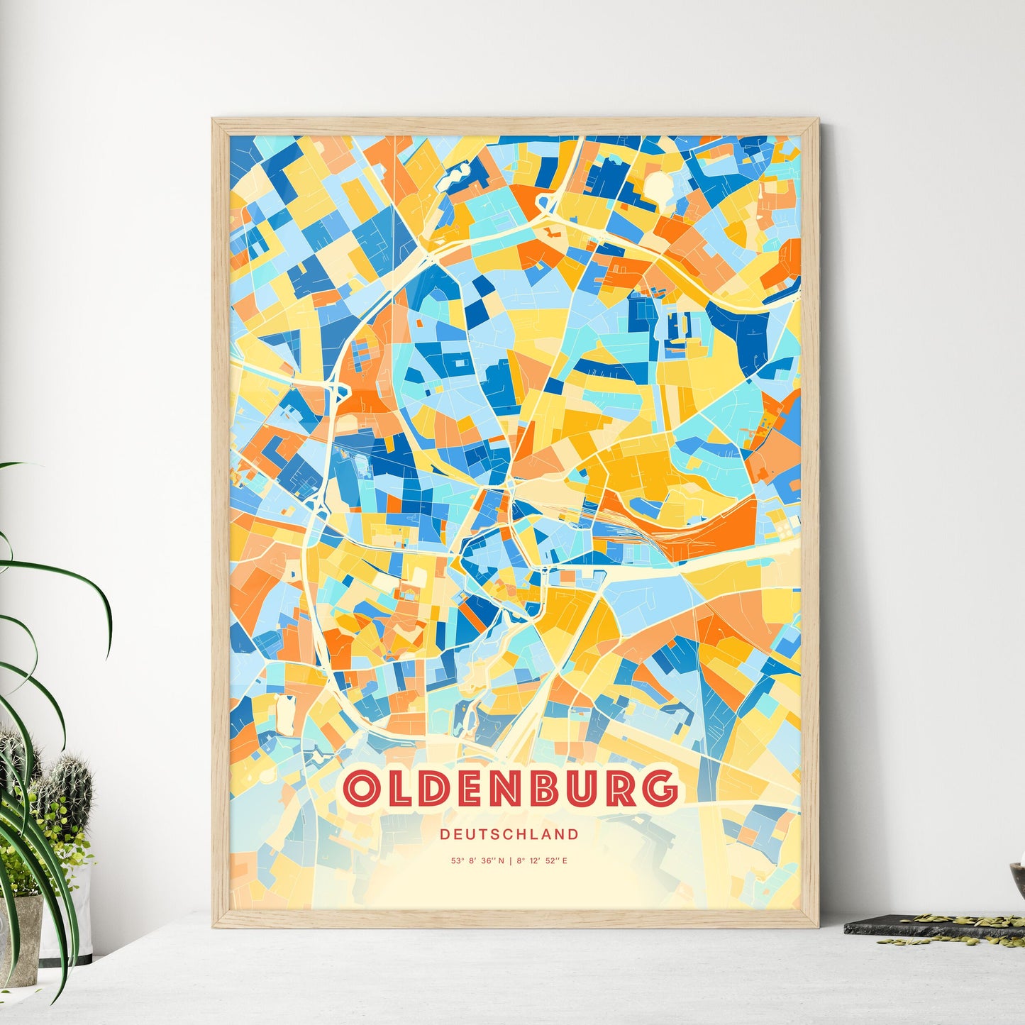 Colorful Oldenburg Germany Fine Art Map Blue Orange