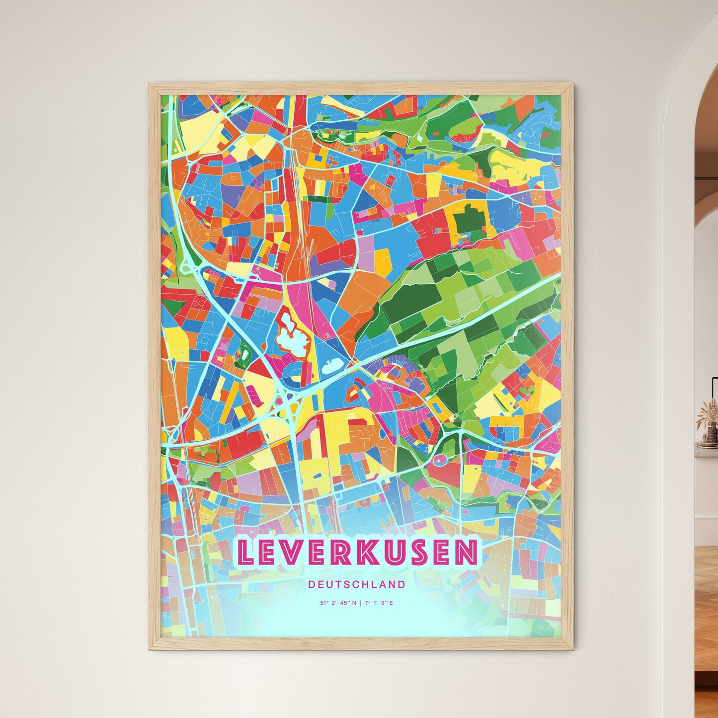 Colorful LEVERKUSEN GERMANY Fine Art Map Crazy Colors