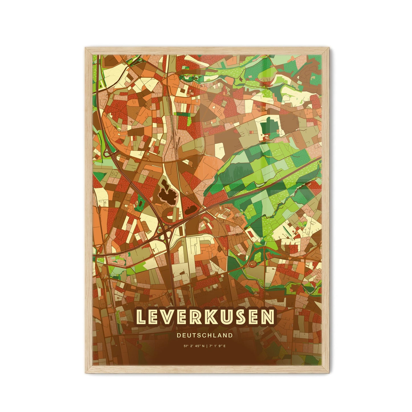 Colorful LEVERKUSEN GERMANY Fine Art Map Farmhouse