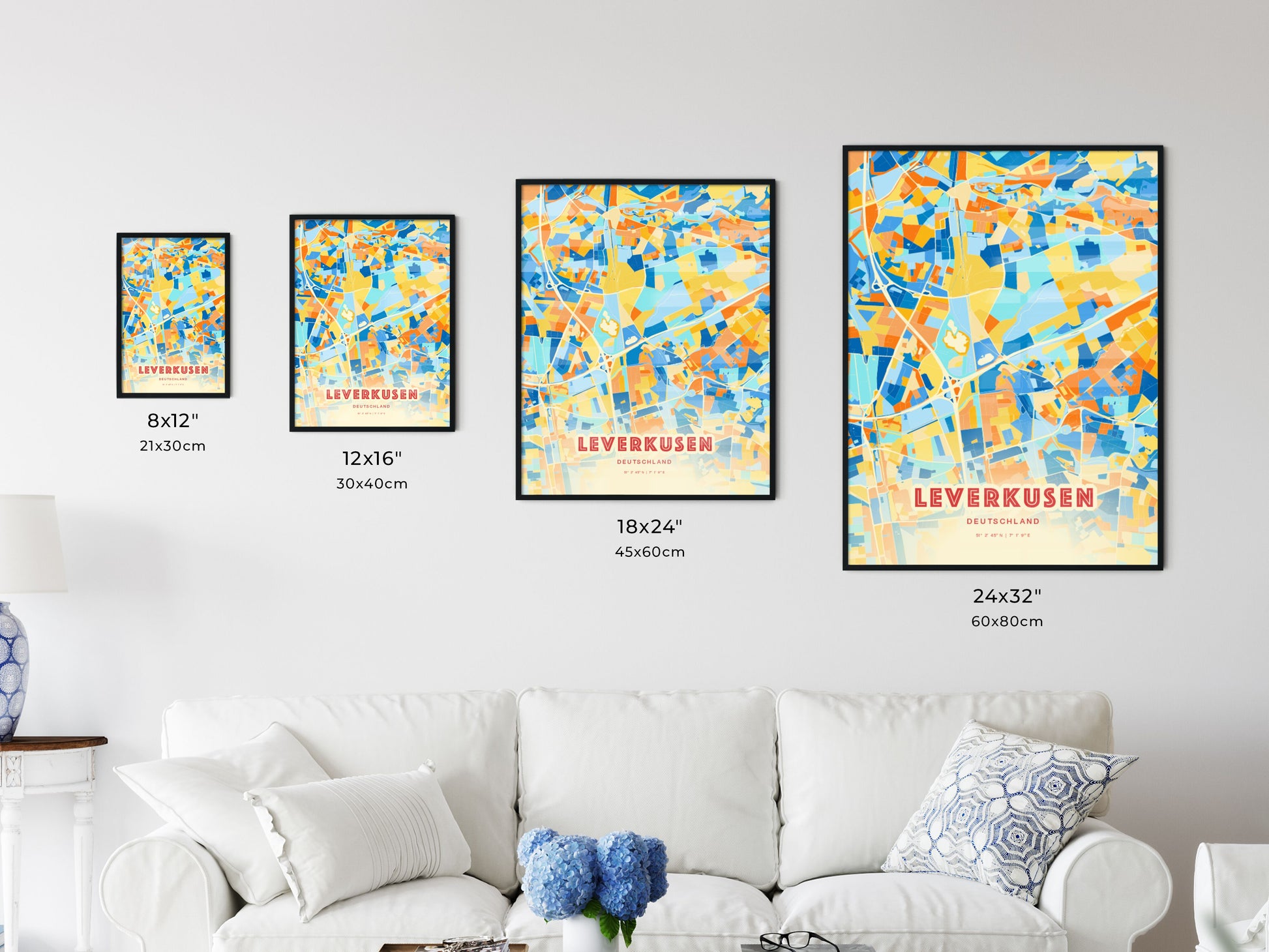 Colorful LEVERKUSEN GERMANY Fine Art Map Blue Orange