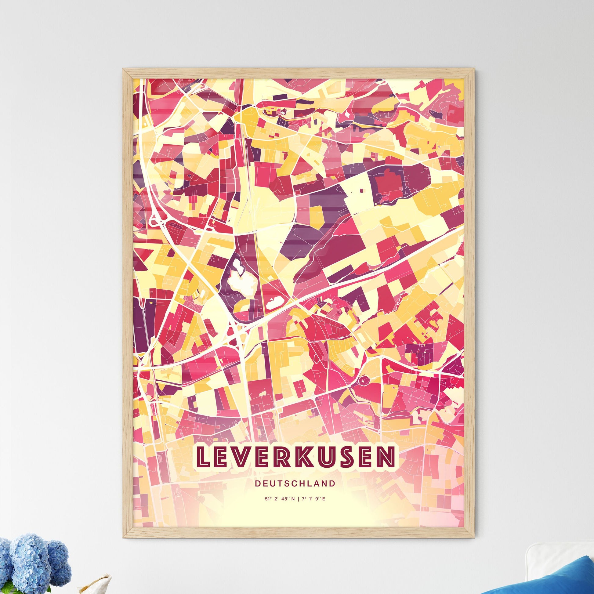 Colorful LEVERKUSEN GERMANY Fine Art Map Hot Red