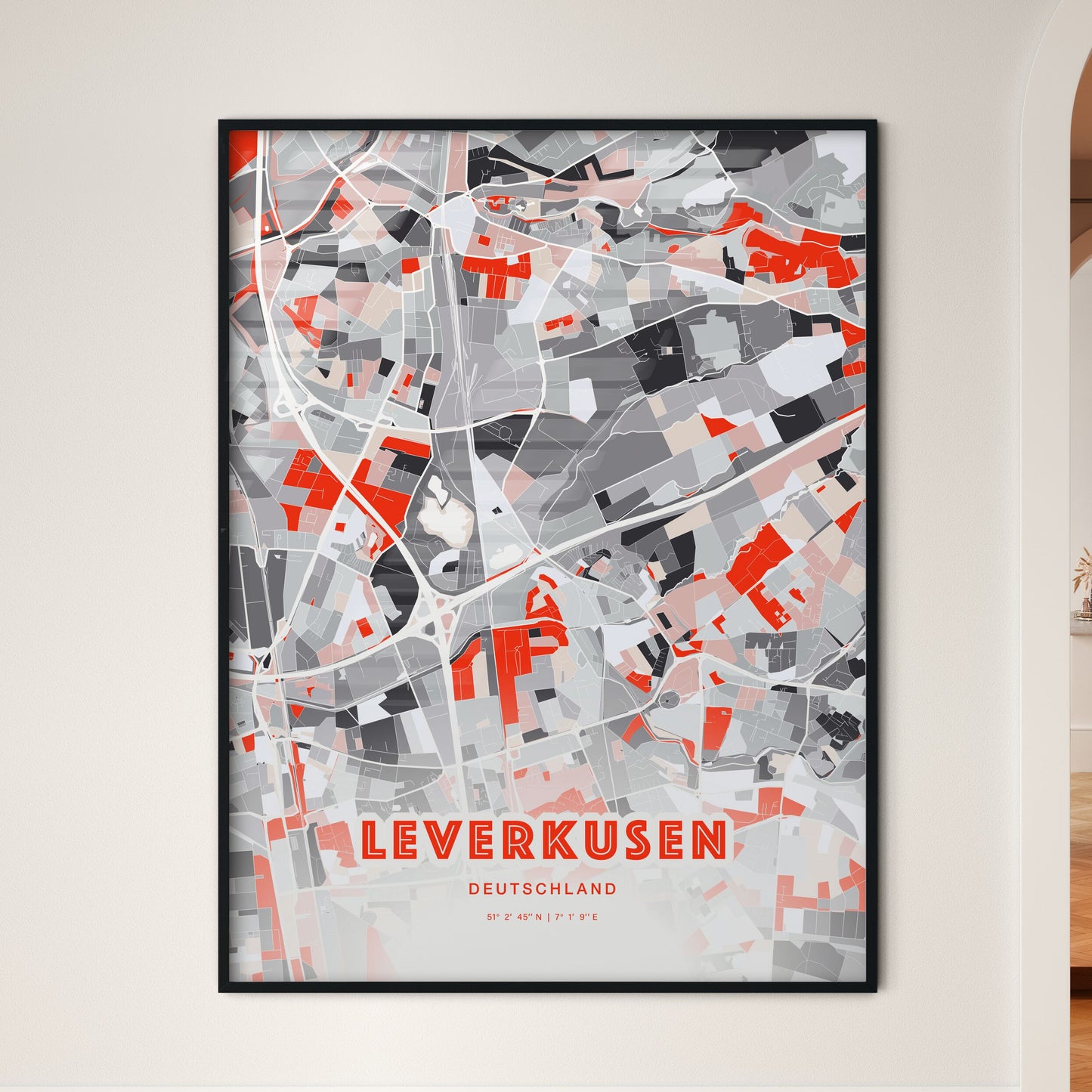 Colorful LEVERKUSEN GERMANY Fine Art Map Modern