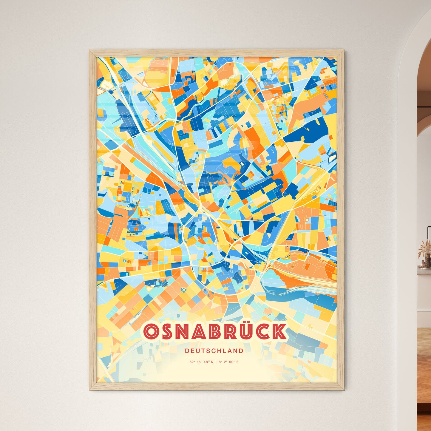 Colorful OSNABRUCK GERMANY Fine Art Map Blue Orange