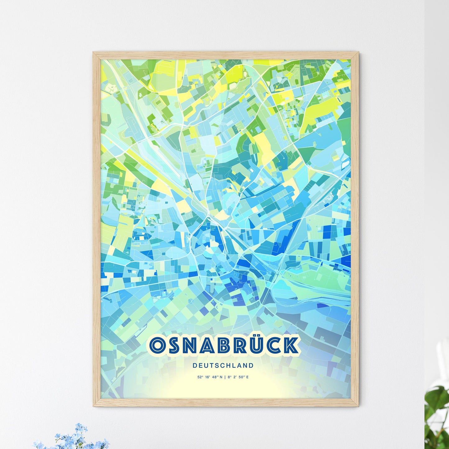 Colorful OSNABRUCK GERMANY Fine Art Map Cool Blue