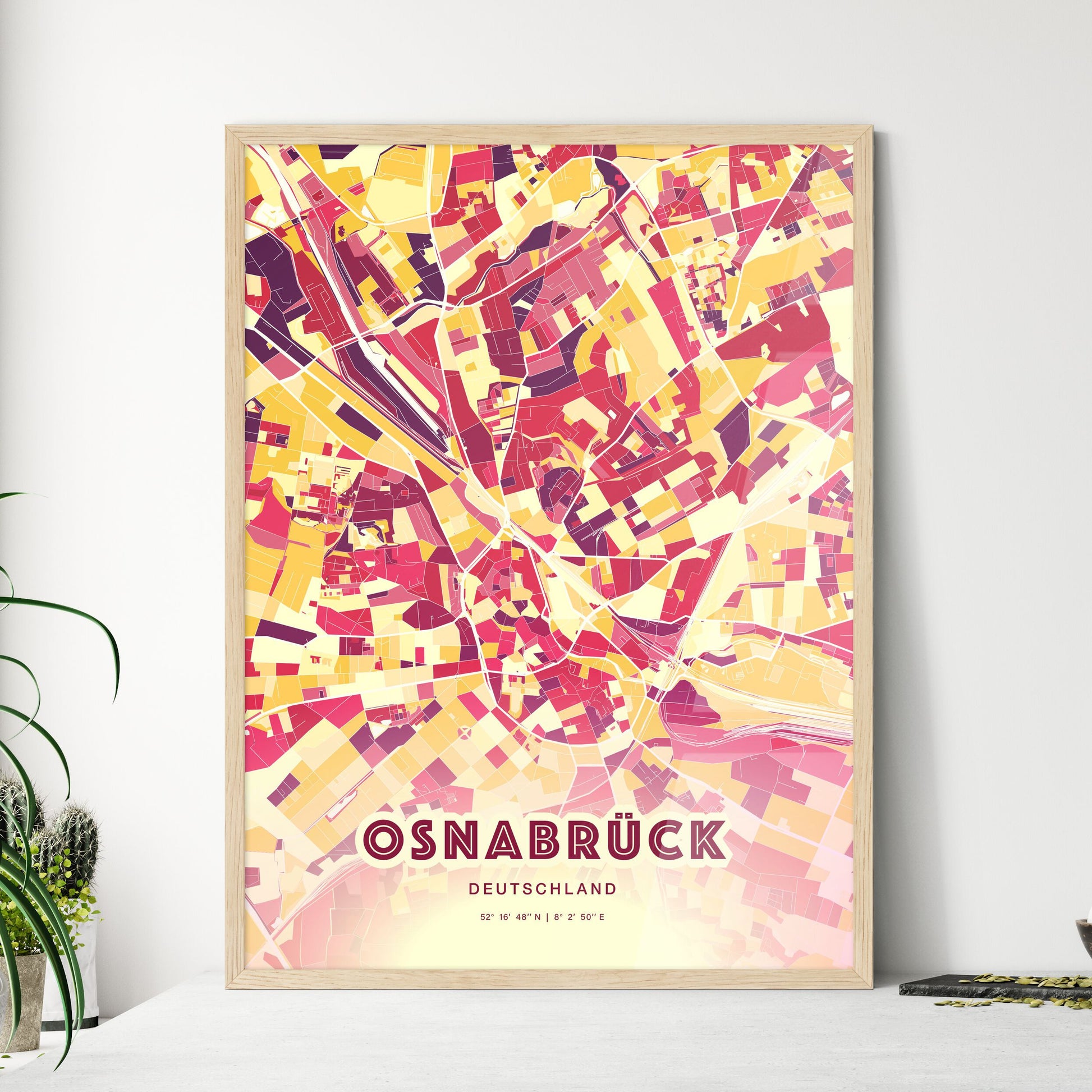 Colorful OSNABRUCK GERMANY Fine Art Map Hot Red