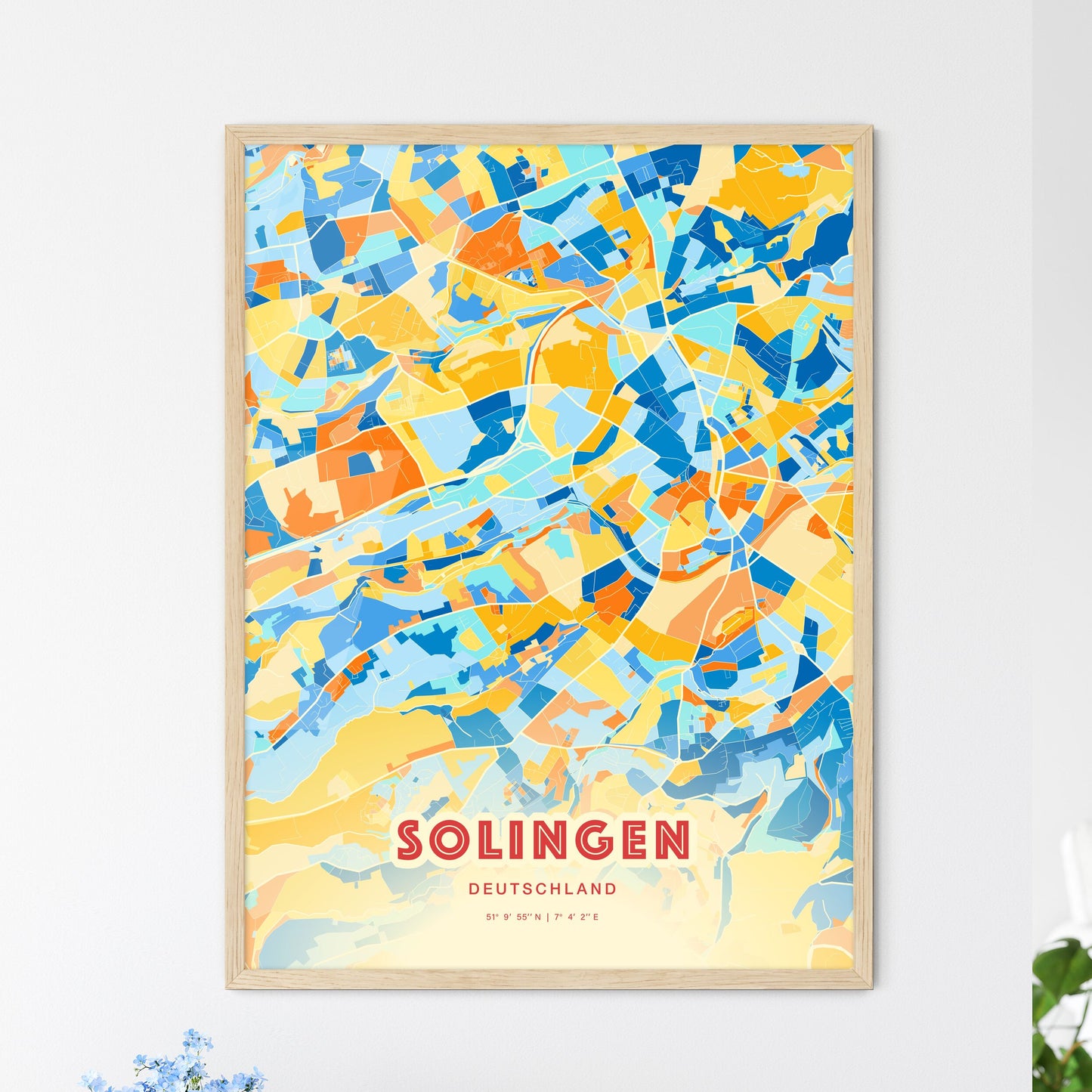 Colorful Solingen Germany Fine Art Map Blue Orange