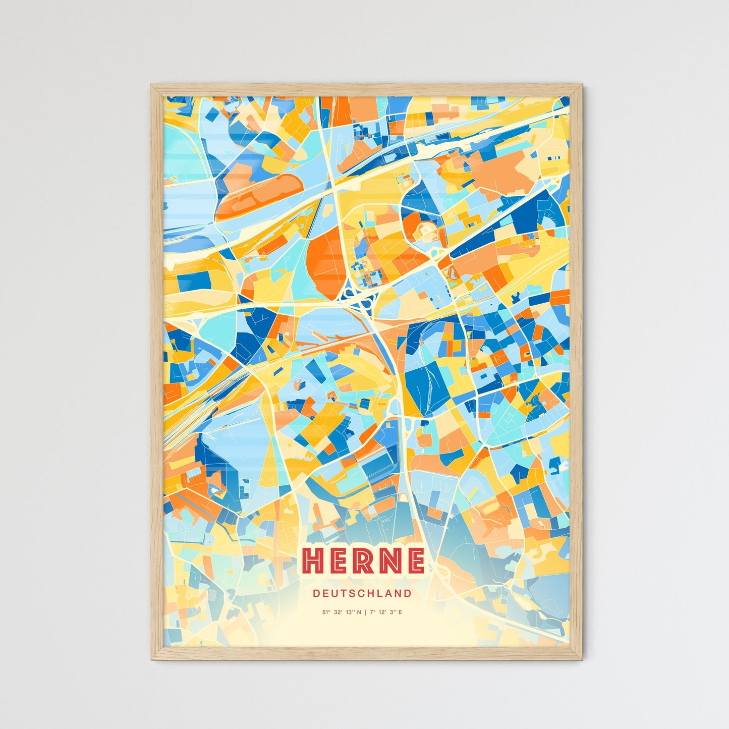 Colorful HERNE GERMANY Fine Art Map Blue Orange