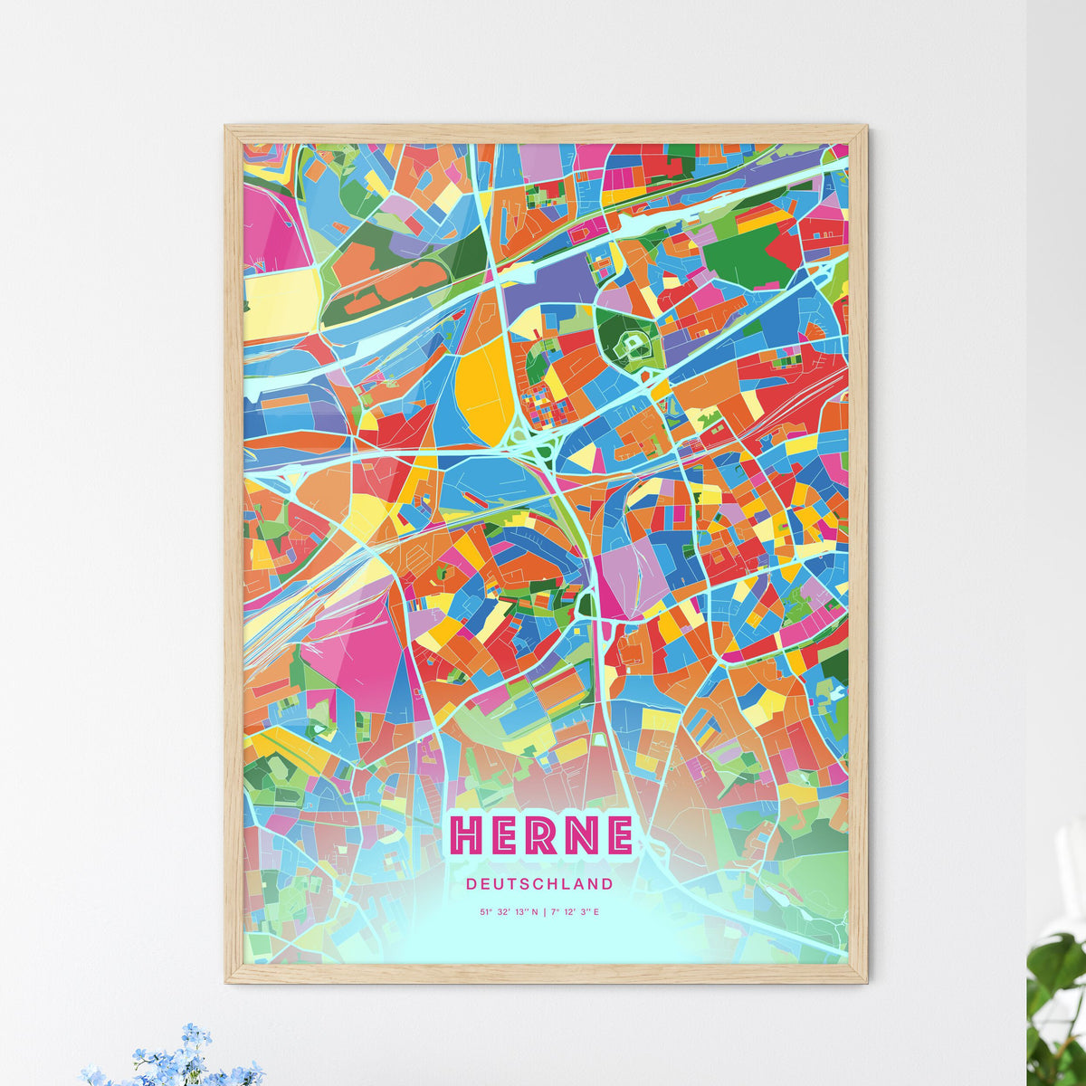 Colorful HERNE GERMANY Fine Art Map Crazy Colors