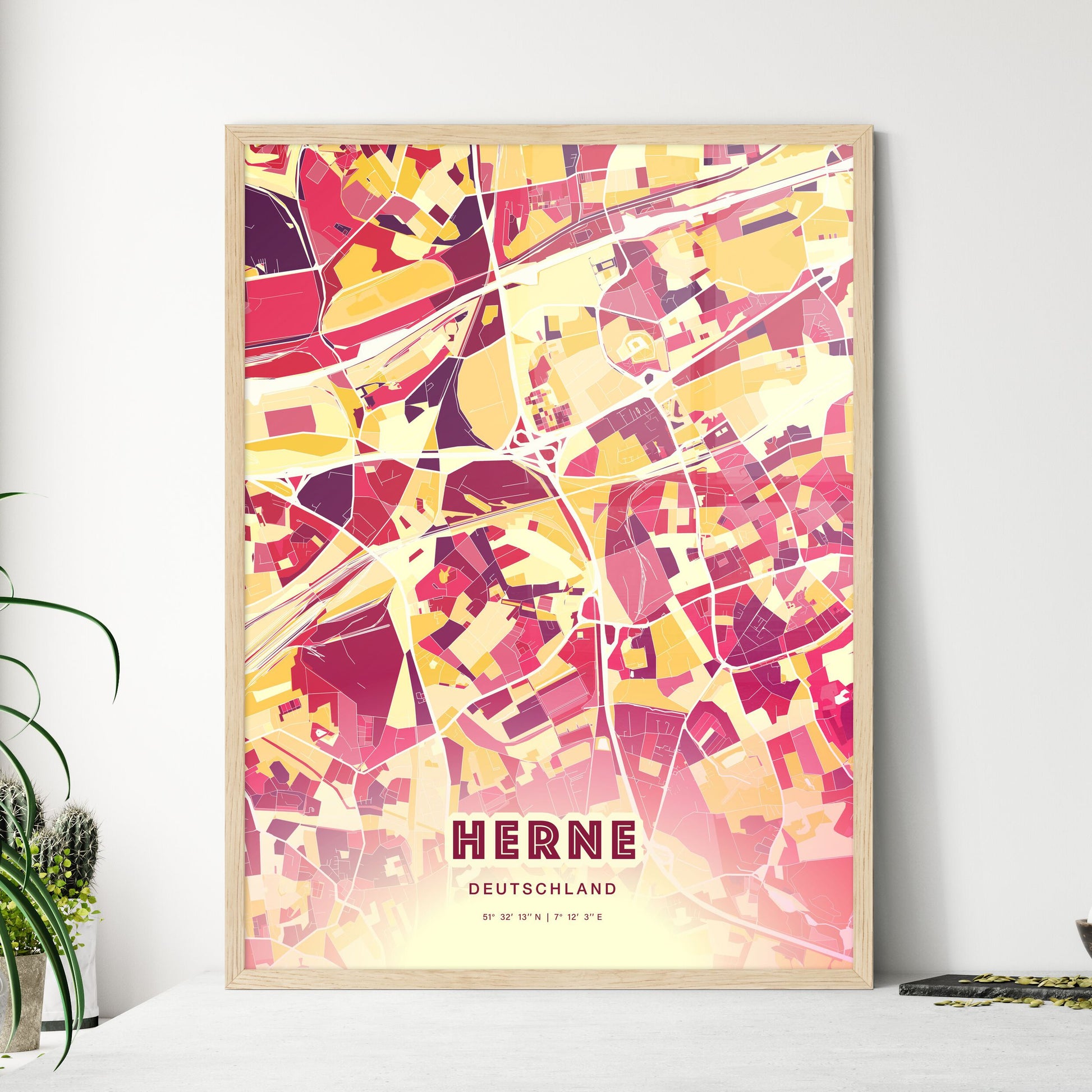 Colorful HERNE GERMANY Fine Art Map Hot Red