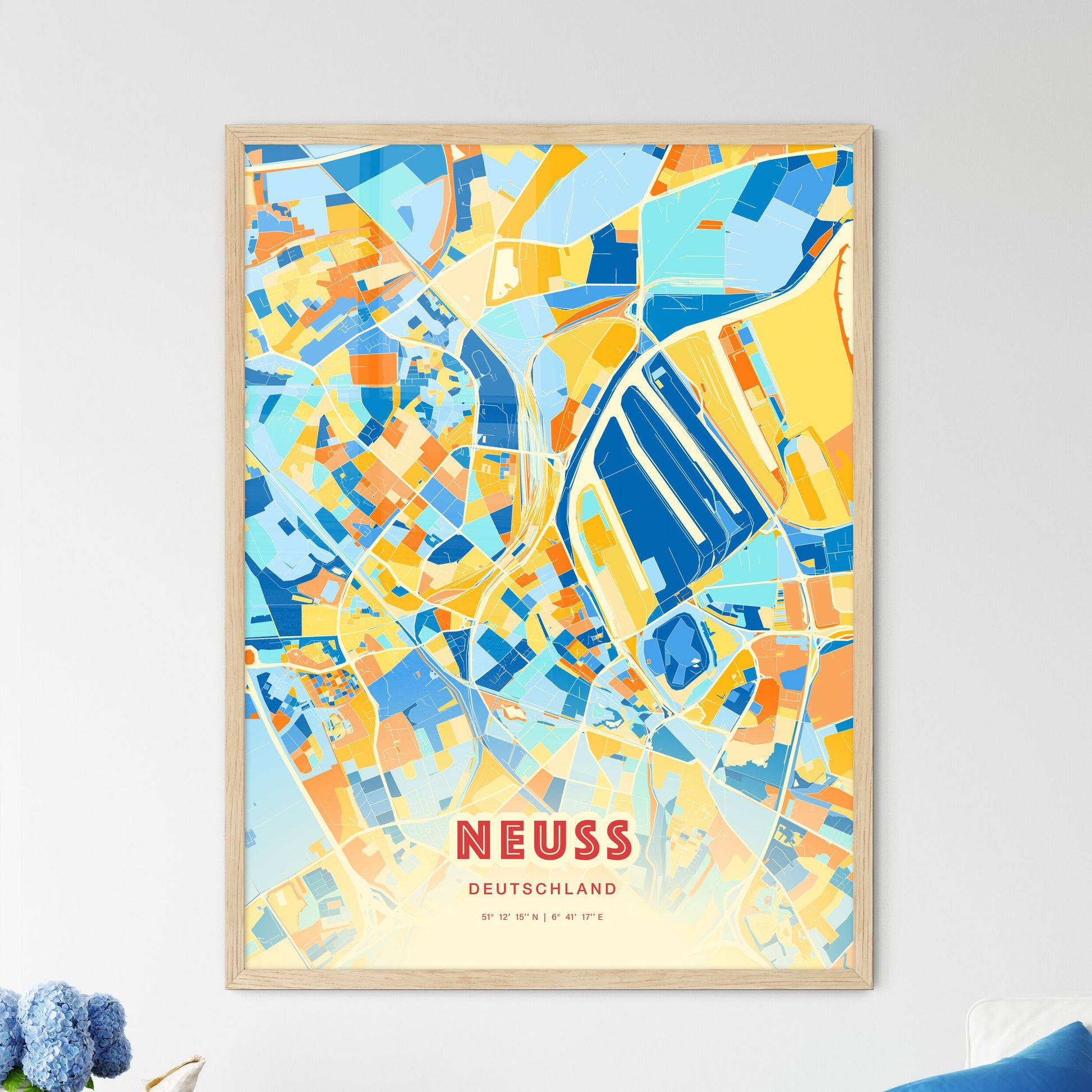 Colorful NEUSS GERMANY Fine Art Map Blue Orange