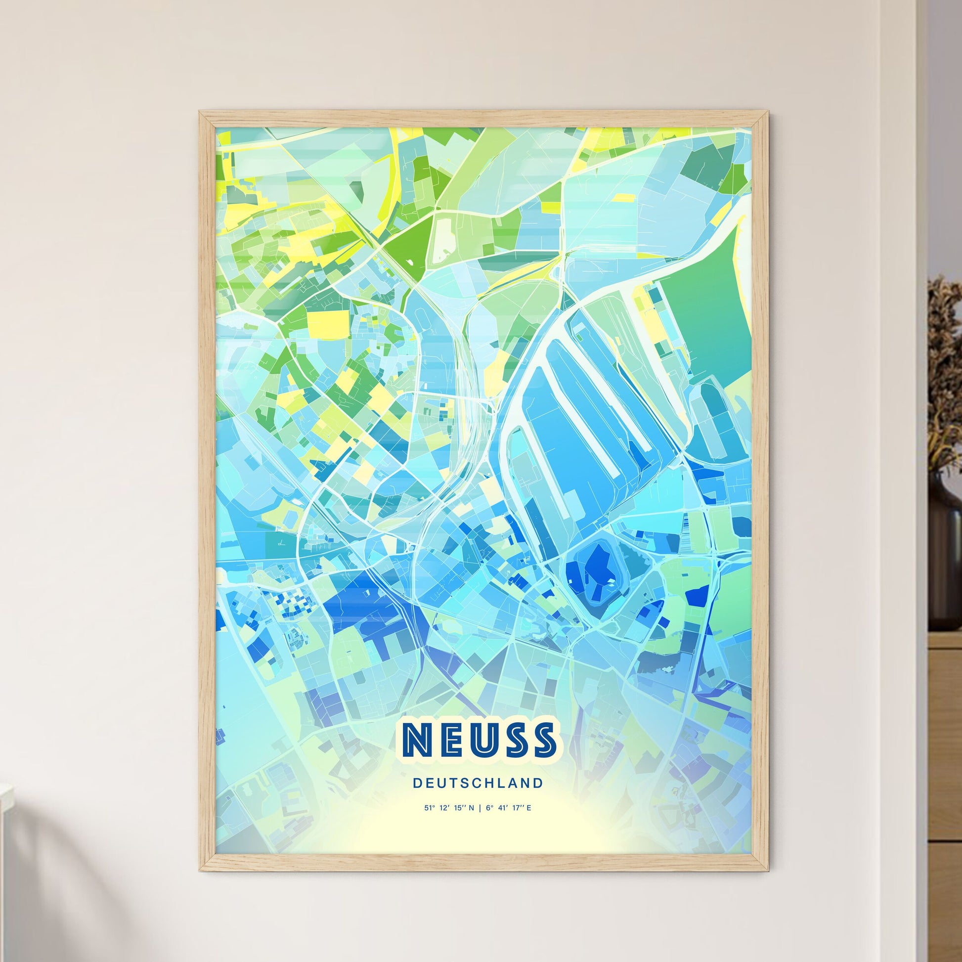 Colorful NEUSS GERMANY Fine Art Map Cool Blue