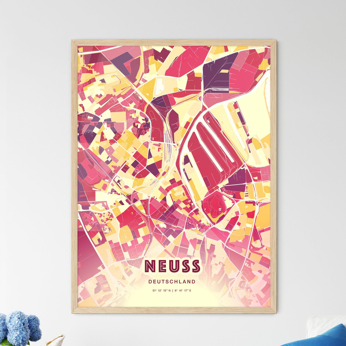 Colorful NEUSS GERMANY Fine Art Map Hot Red