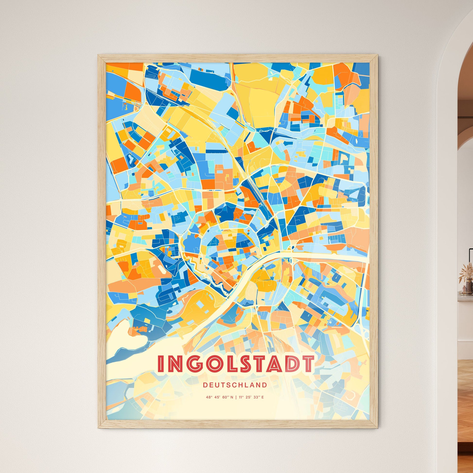 Colorful Ingolstadt Germany Fine Art Map Blue Orange